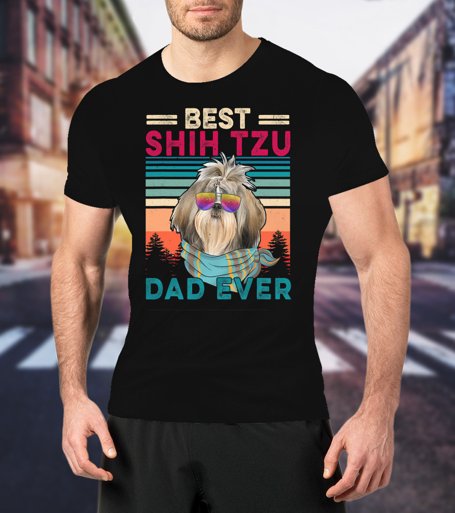 Best Shih Tzu Dad Ever Vintage Cool Dog Fath T-Shirt