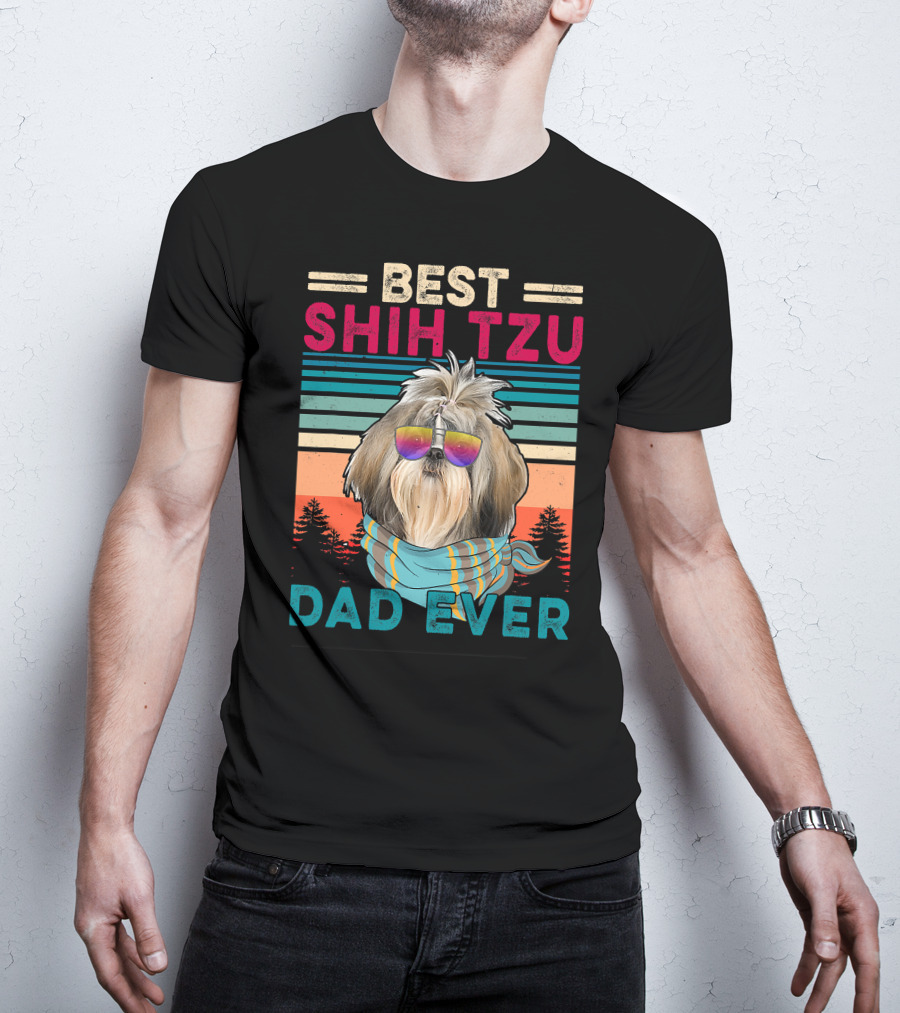 Best Shih Tzu Dad Ever Vintage Cool Dog Fath T-Shirt