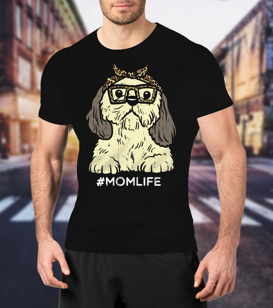 Shih Tzu Leopard Bandana Glasses #MomLife Mothers T-Shirt