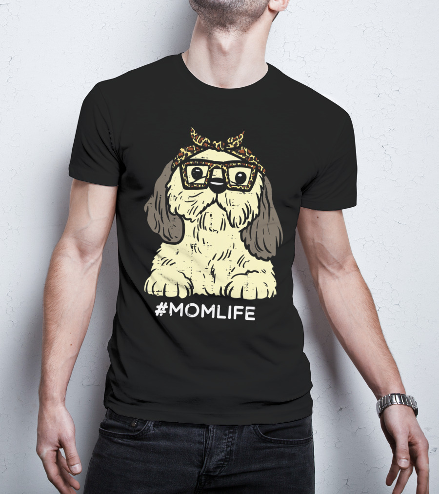 Shih Tzu Leopard Bandana Glasses #MomLife Mothers T-Shirt
