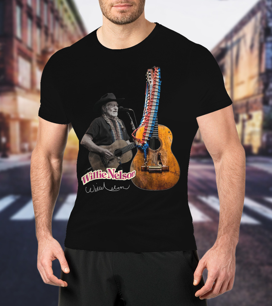 Willie Nelson Signature Guitar And Image T-Shirt