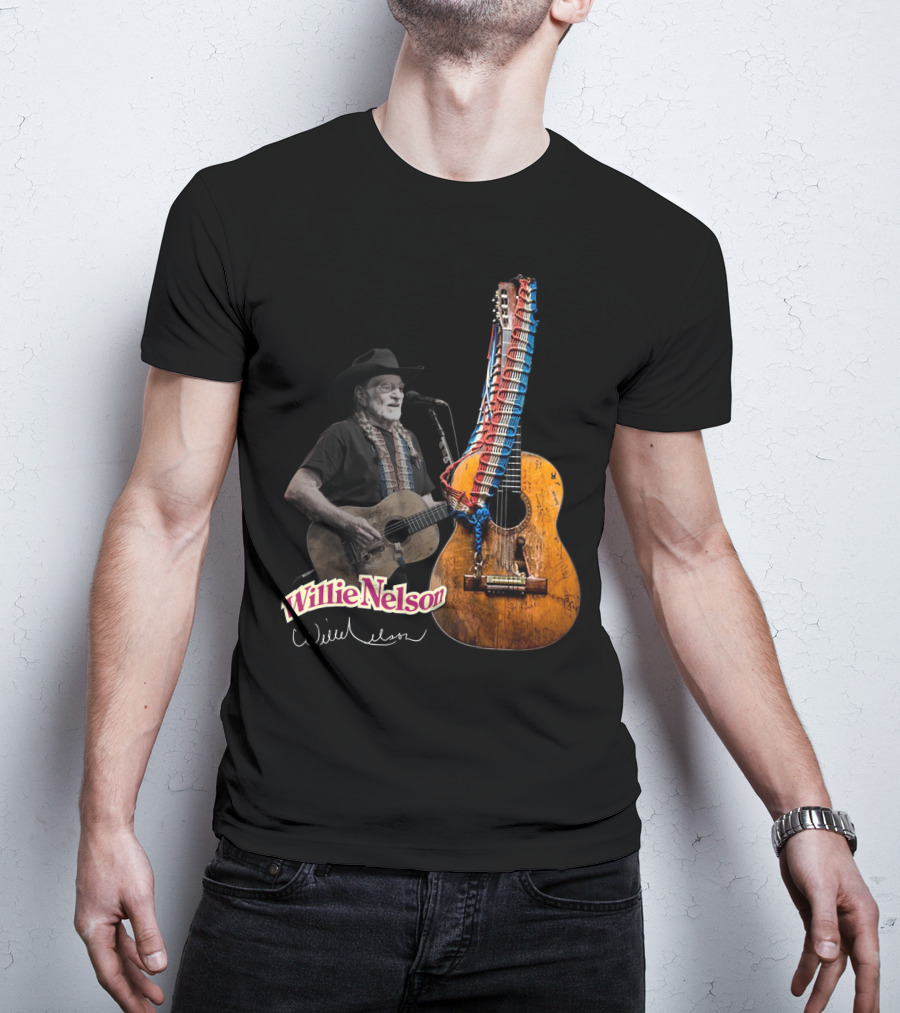 Willie Nelson Signature Guitar And Image T-Shirt