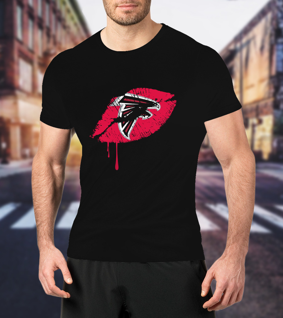 Atlanta Falcons Red Lip Print With Iconic Falcon T-Shirt
