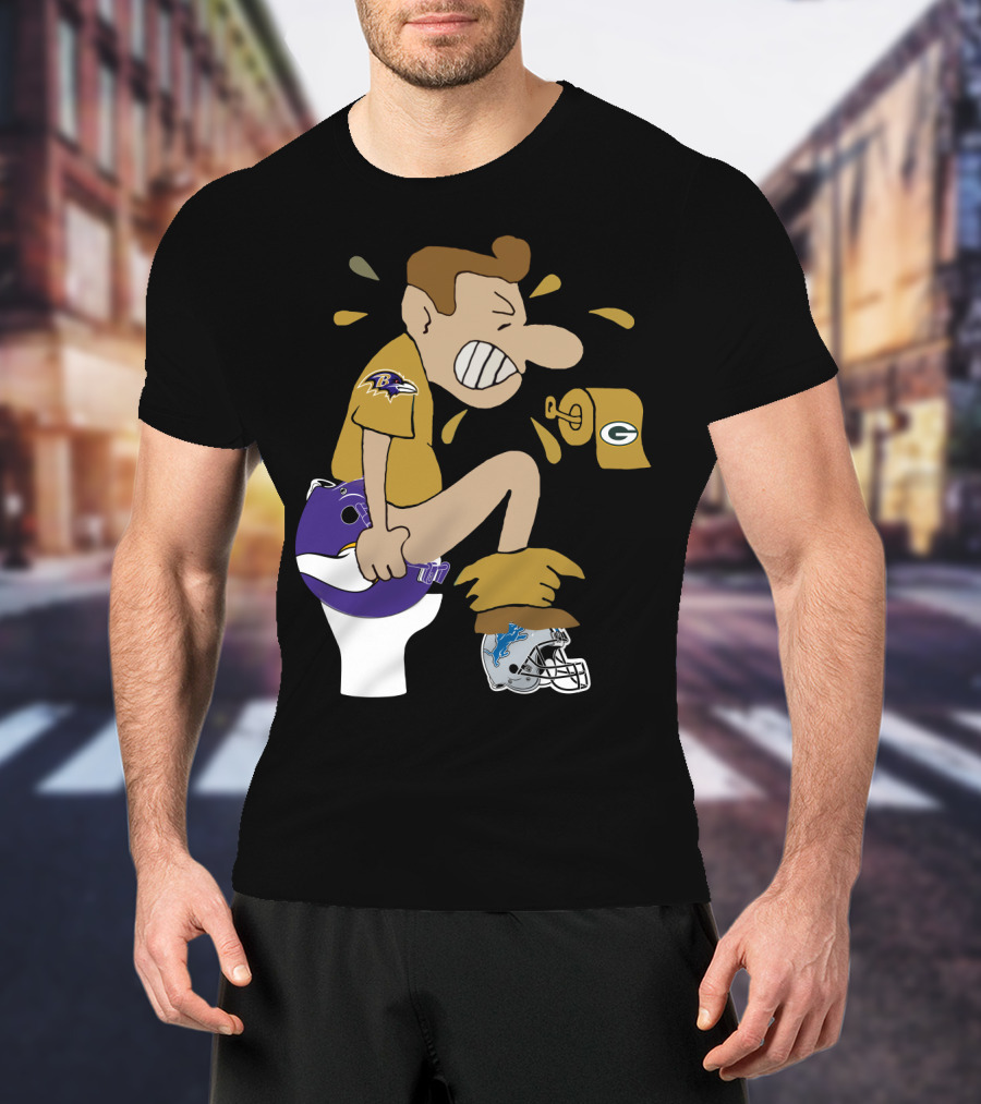 Baltimore Ravens Toilet Humor With Green Bay Packers And Detroit Lions Football Rivalry T-Shirt