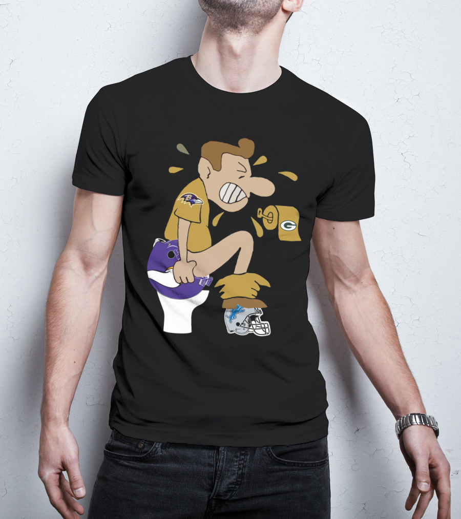 Baltimore Ravens Toilet Humor With Green Bay Packers And Detroit Lions Football Rivalry T-Shirt