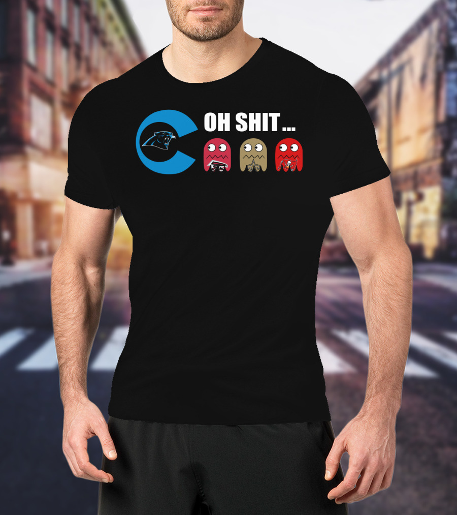 Carolina Panthers Oh Shit Pac-Man Ghosts T-Shirt