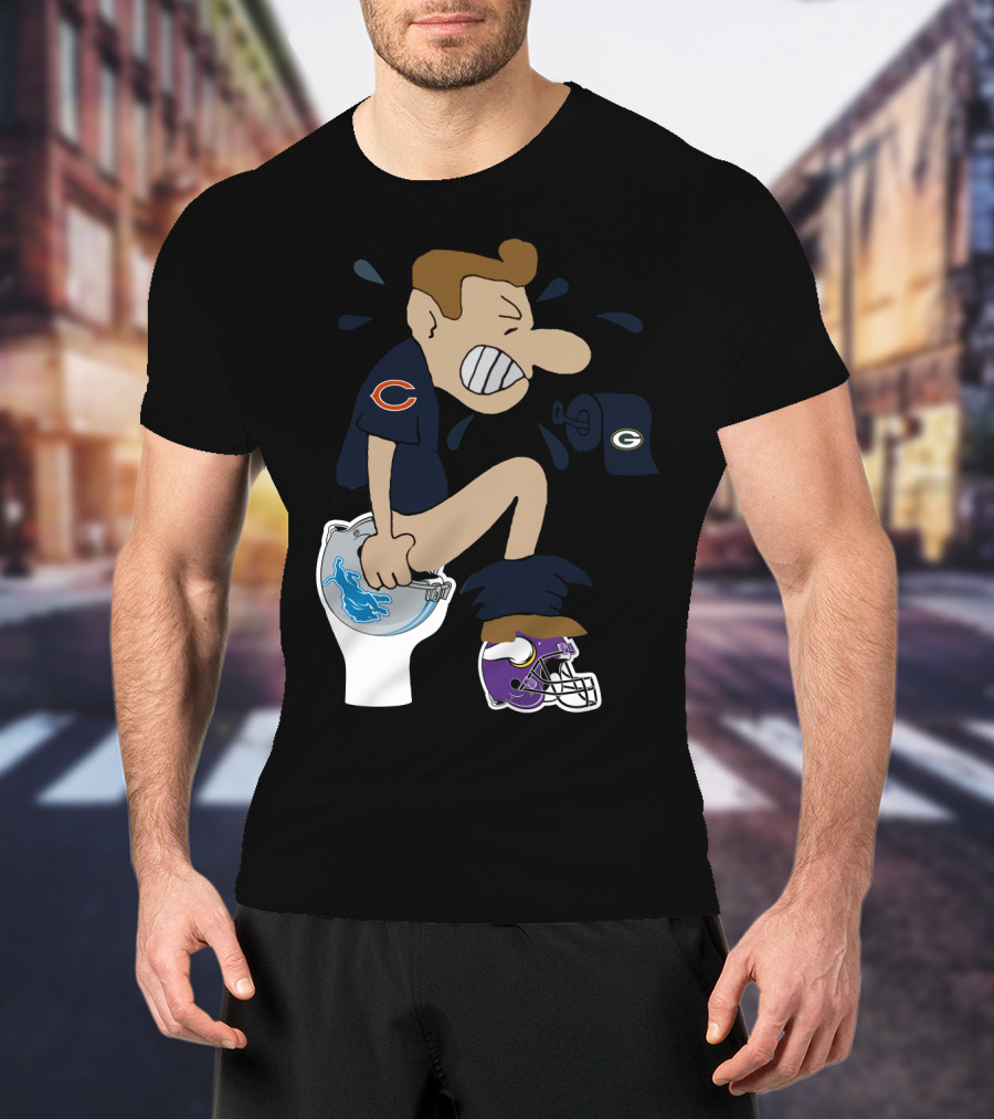Chicago Bears Fan Humor Rival Teams Toilet Cartoon T-Shirt