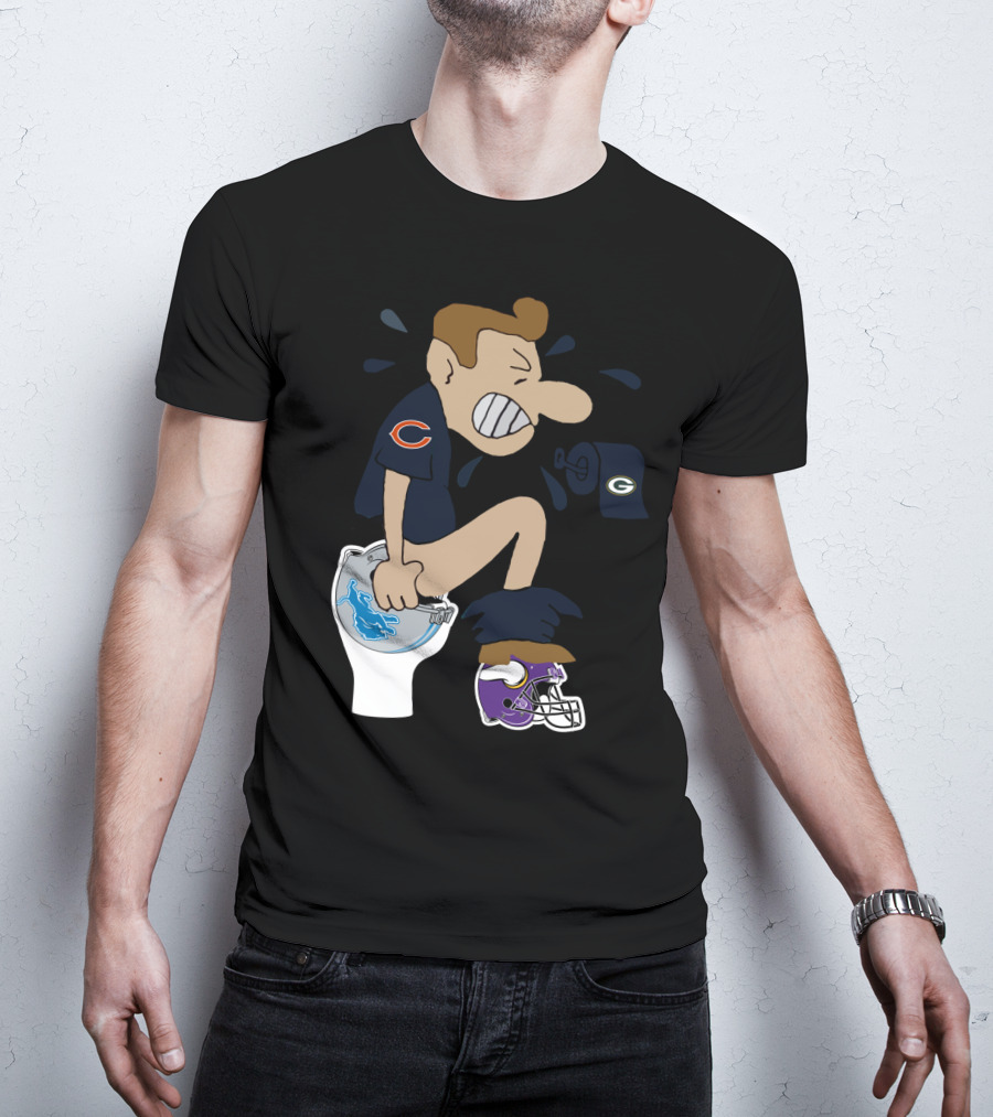 Chicago Bears Fan Humor Rival Teams Toilet Cartoon T-Shirt