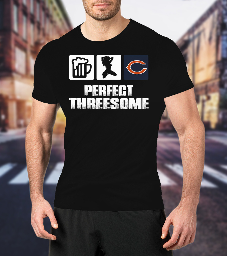 Chicago Bears Perfect Threesome Beer And Silhouette T-Shirt