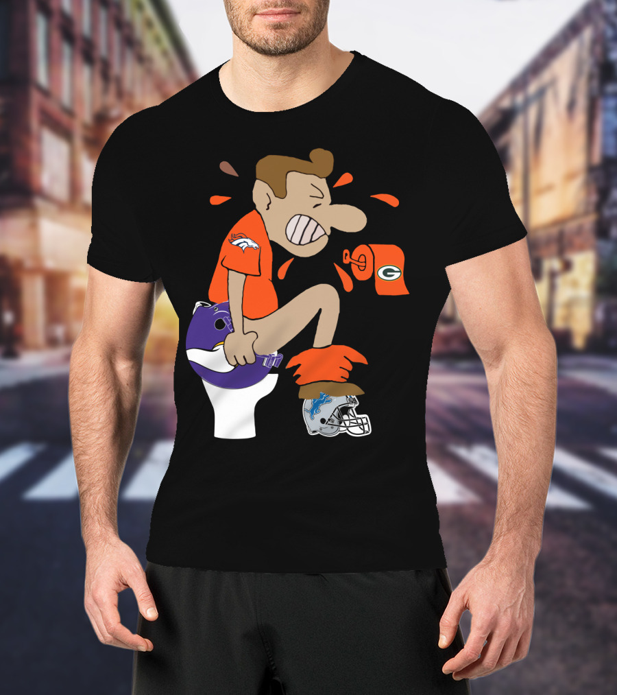 Denver Broncos Fan Toilet Humor With Detroit Lions Green Bay Packers Minnesota Vikings Logos T-Shirt