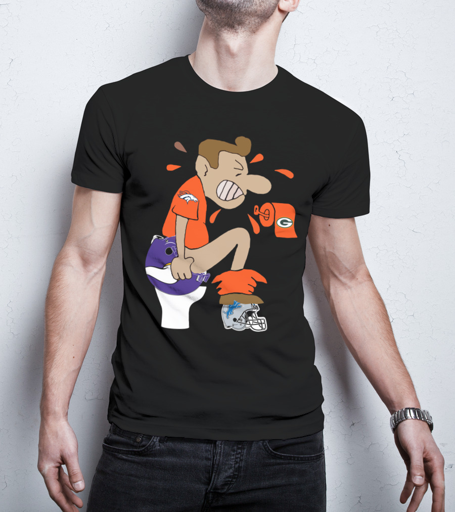 Denver Broncos Fan Toilet Humor With Detroit Lions Green Bay Packers Minnesota Vikings Logos T-Shirt