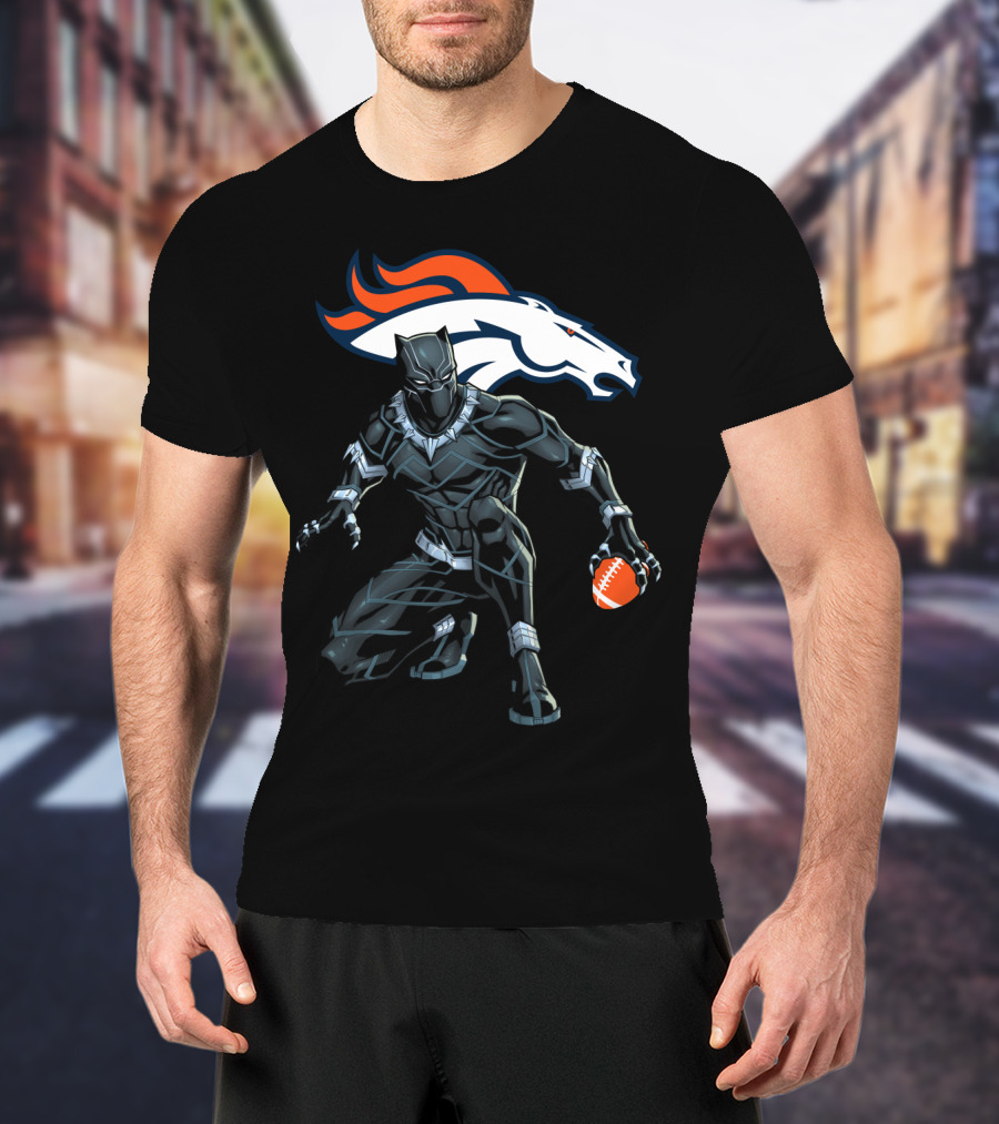 Denver Broncos Panther Crouching With Football T-Shirt
