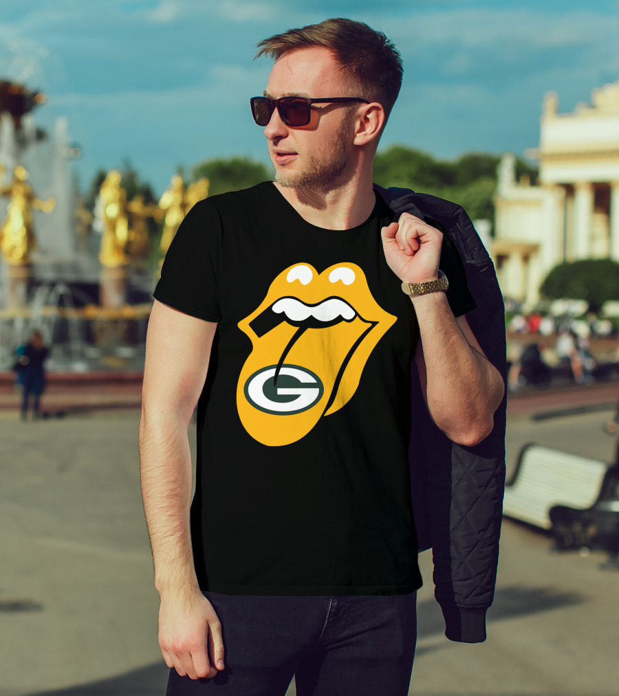 Rolling Stones Tongue Green Bay Packers Logo Mashup T-Shirt