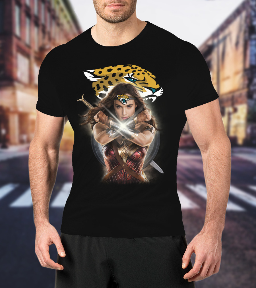 Jacksonville Jaguars Wonder Woman Crossed Gauntlets Jaguar T-Shirt