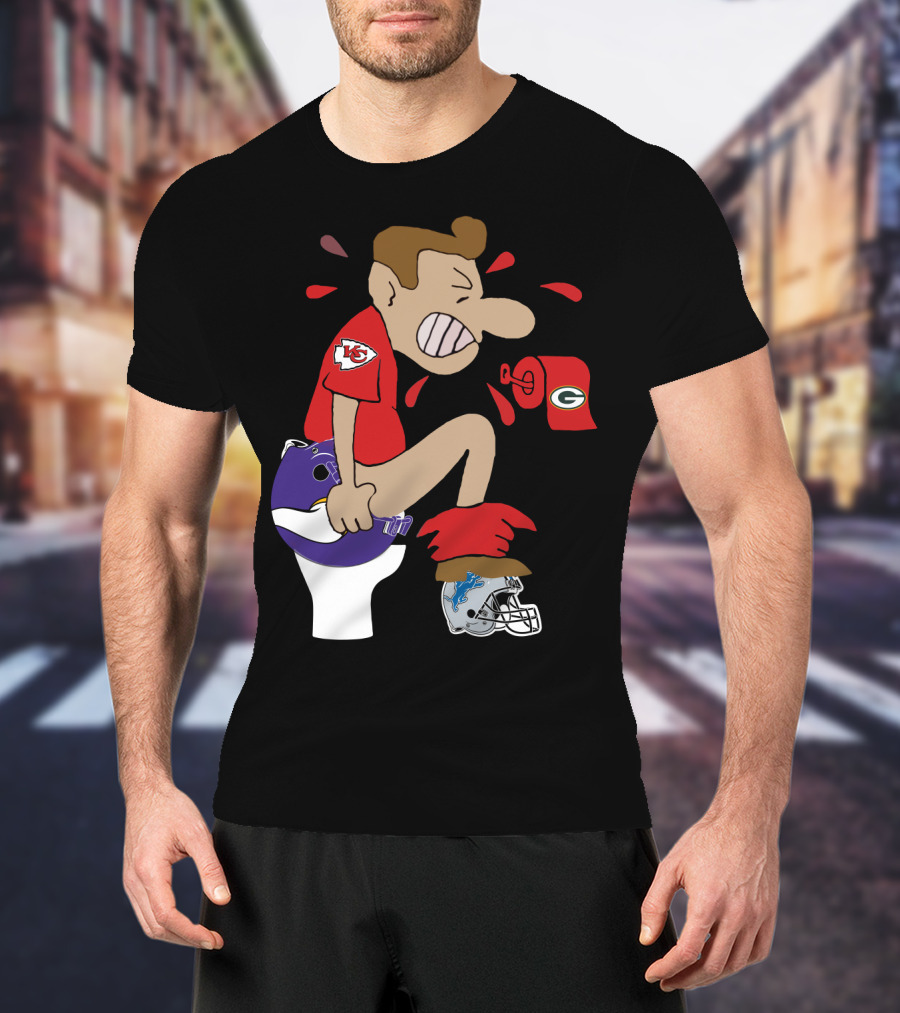 Kansas City Chiefs Rivalry Humor With Vikings Packers And Lions Toilet Theme T-Shirt