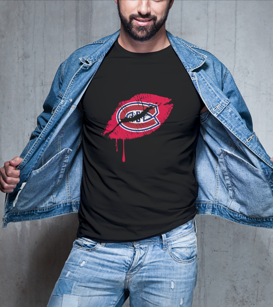 Montreal Canadiens Logo Red Lips Drip Effect T-Shirt