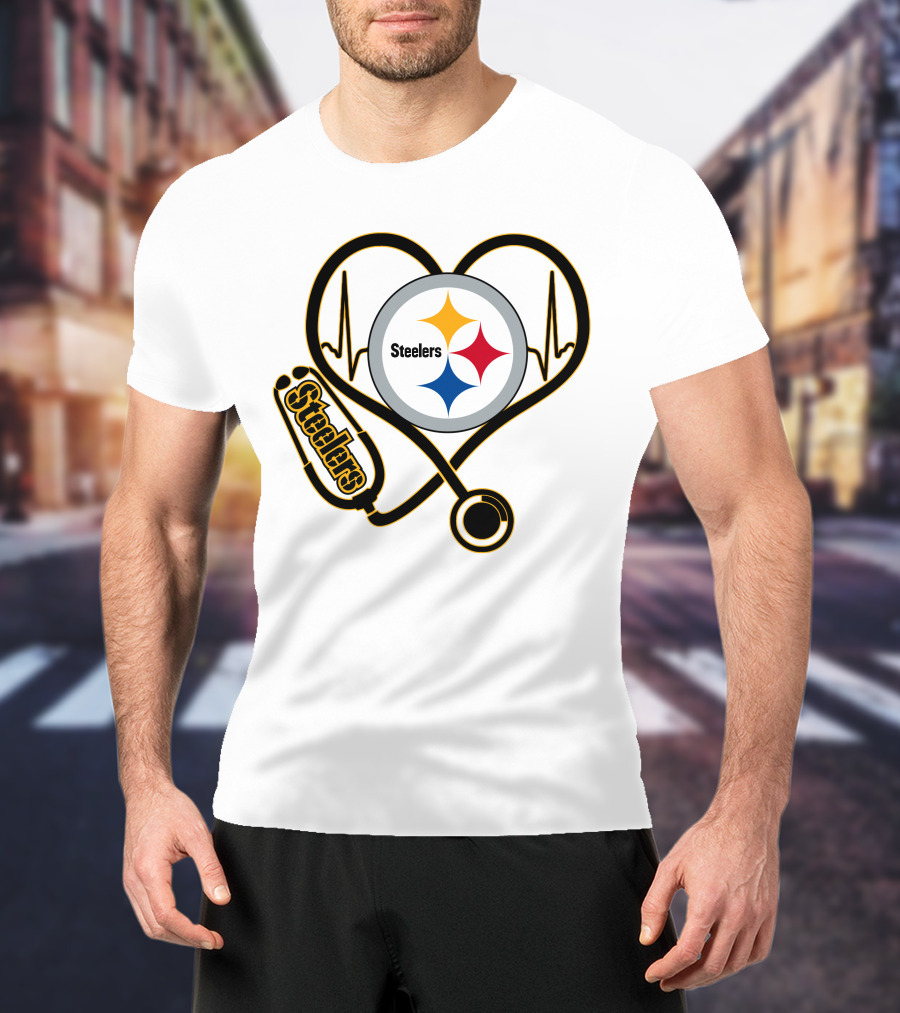Nurse Love Steelers Heartbeat Stethoscope T-Shirt