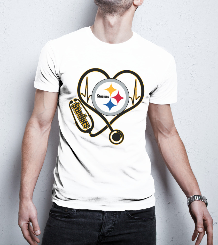 Nurse Love Steelers Heartbeat Stethoscope T-Shirt