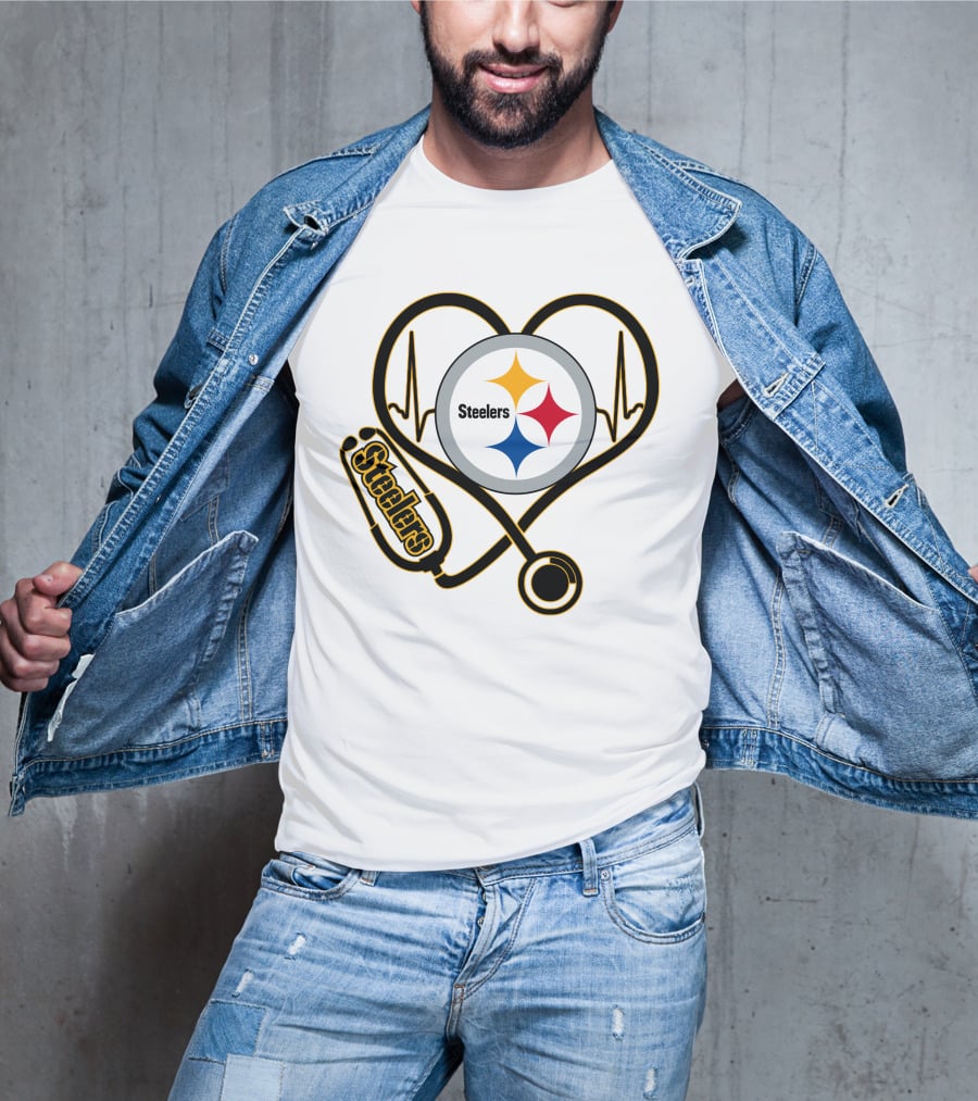 Nurse Love Steelers Heartbeat Stethoscope T-Shirt
