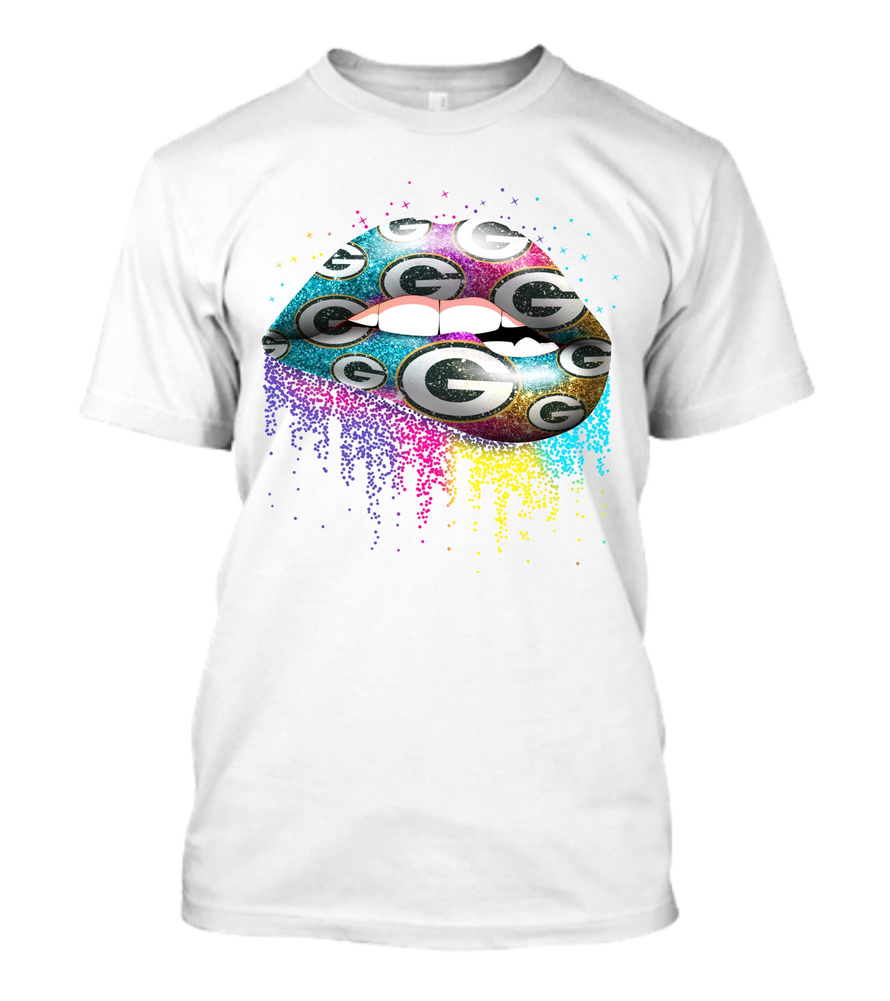 Lip Packers Glitter Green Bay G Logo Burst T-Shirt