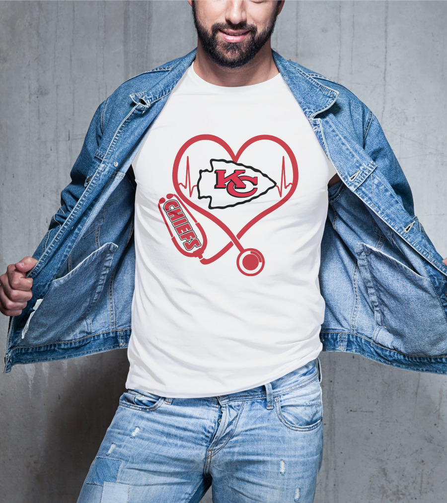 Nurse KC Chiefs Stethoscope Heartbeat T-Shirt