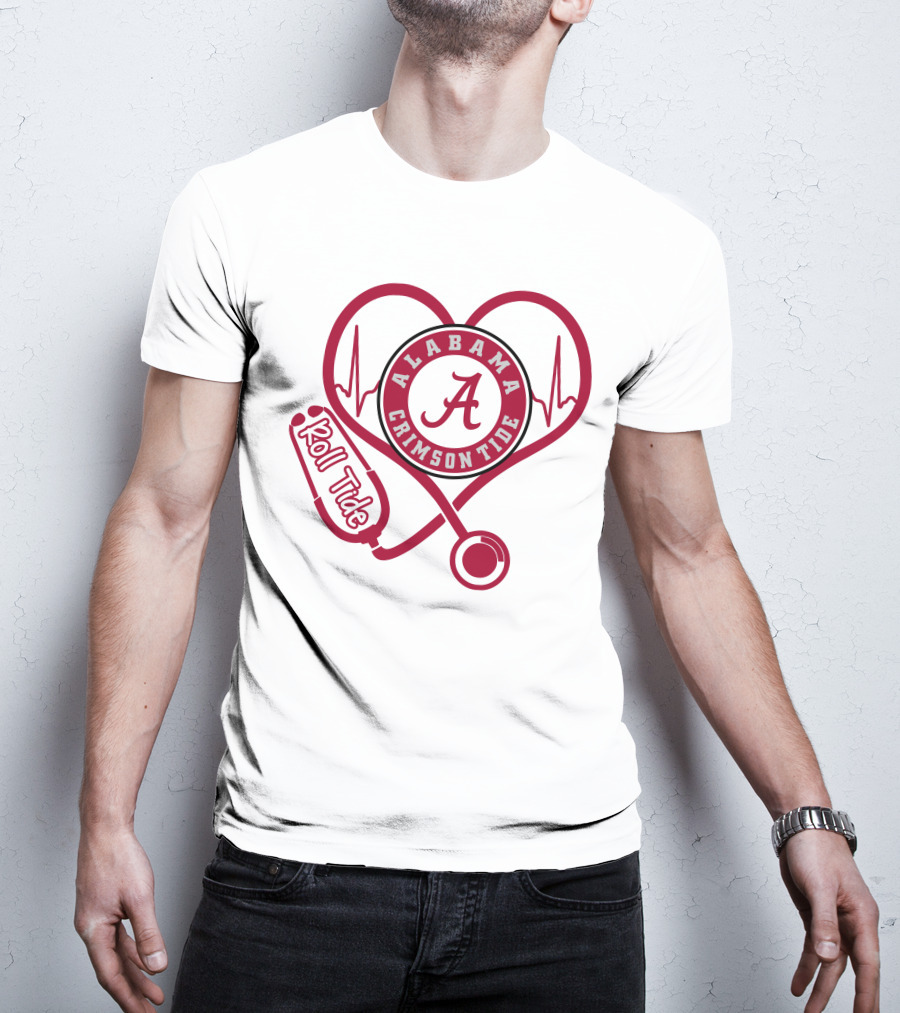 Alabama Crimson Tide Nurse Roll Tide Heartbeat Stethoscope T-Shirt