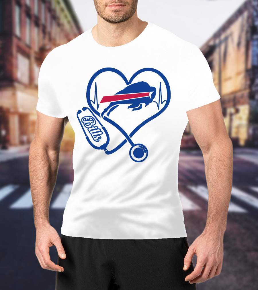 Nurse Heartbeat Stethoscope Buffalo Bills T-Shirt
