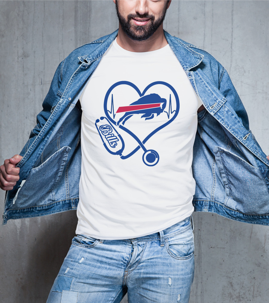 Nurse Heartbeat Stethoscope Buffalo Bills T-Shirt