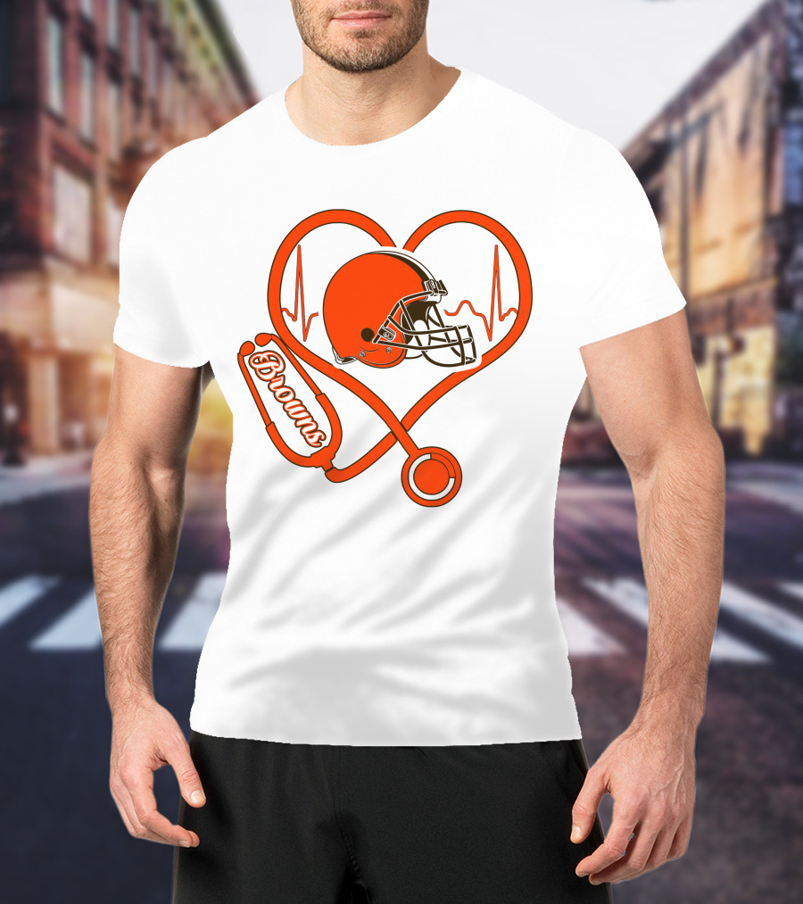 Nurse Heartbeat Stethoscope Cleveland Browns Helmet T-Shirt