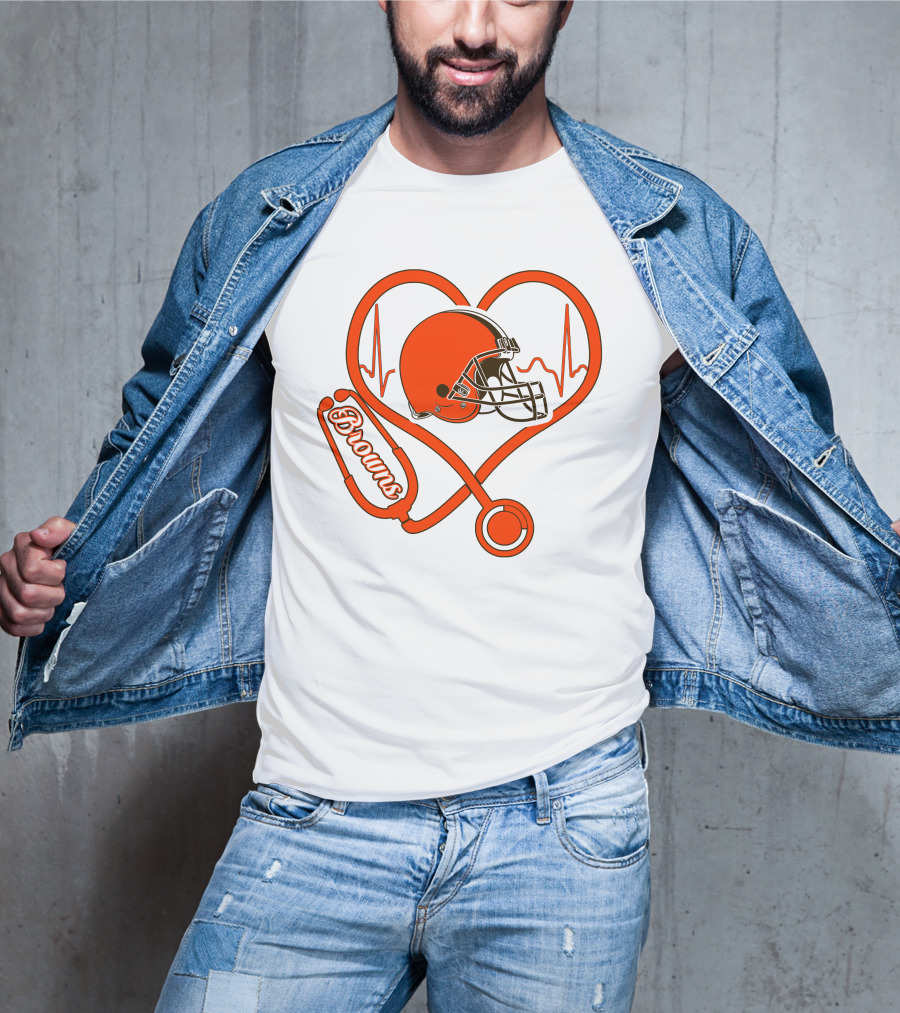 Nurse Heartbeat Stethoscope Cleveland Browns Helmet T-Shirt