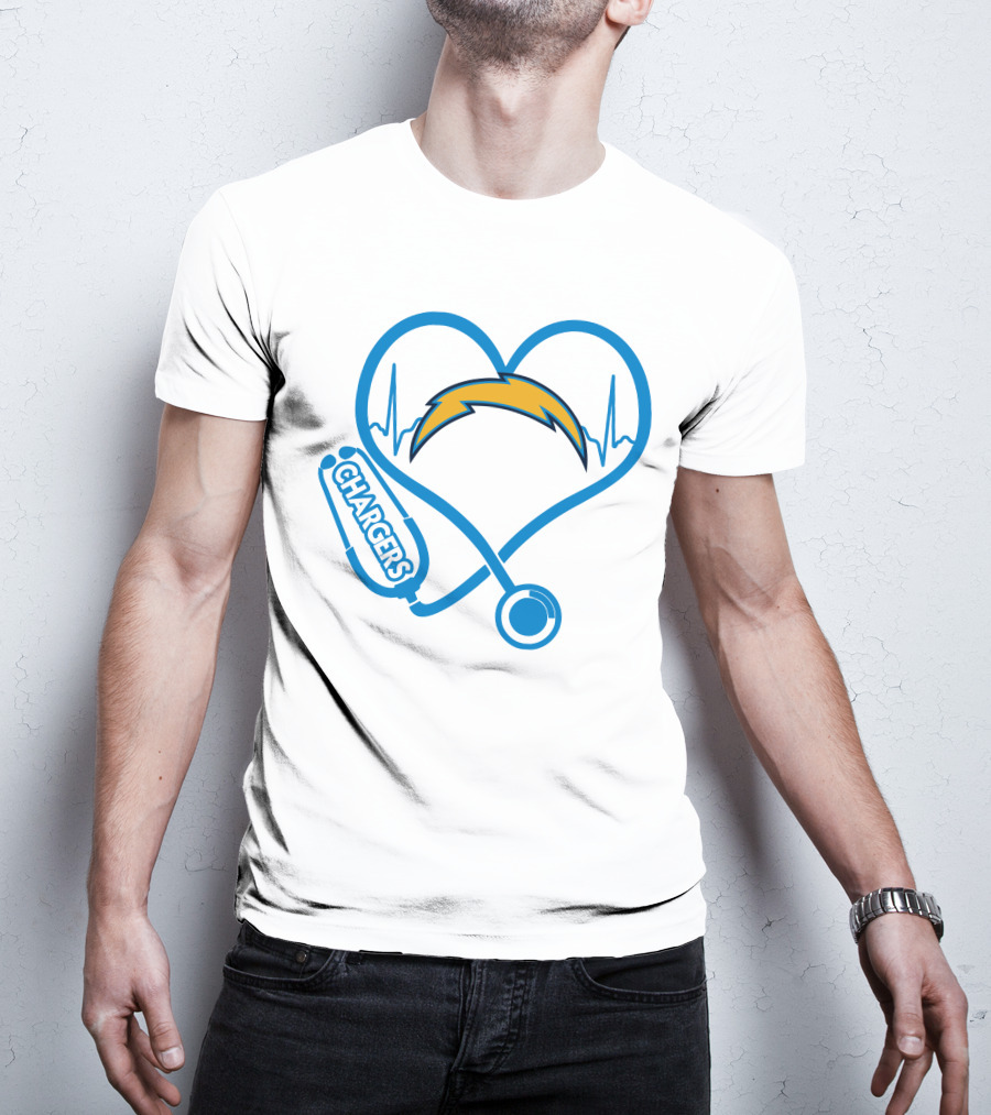 Los Angeles Chargers Heartbeat Nurse Stethoscope T-Shirt