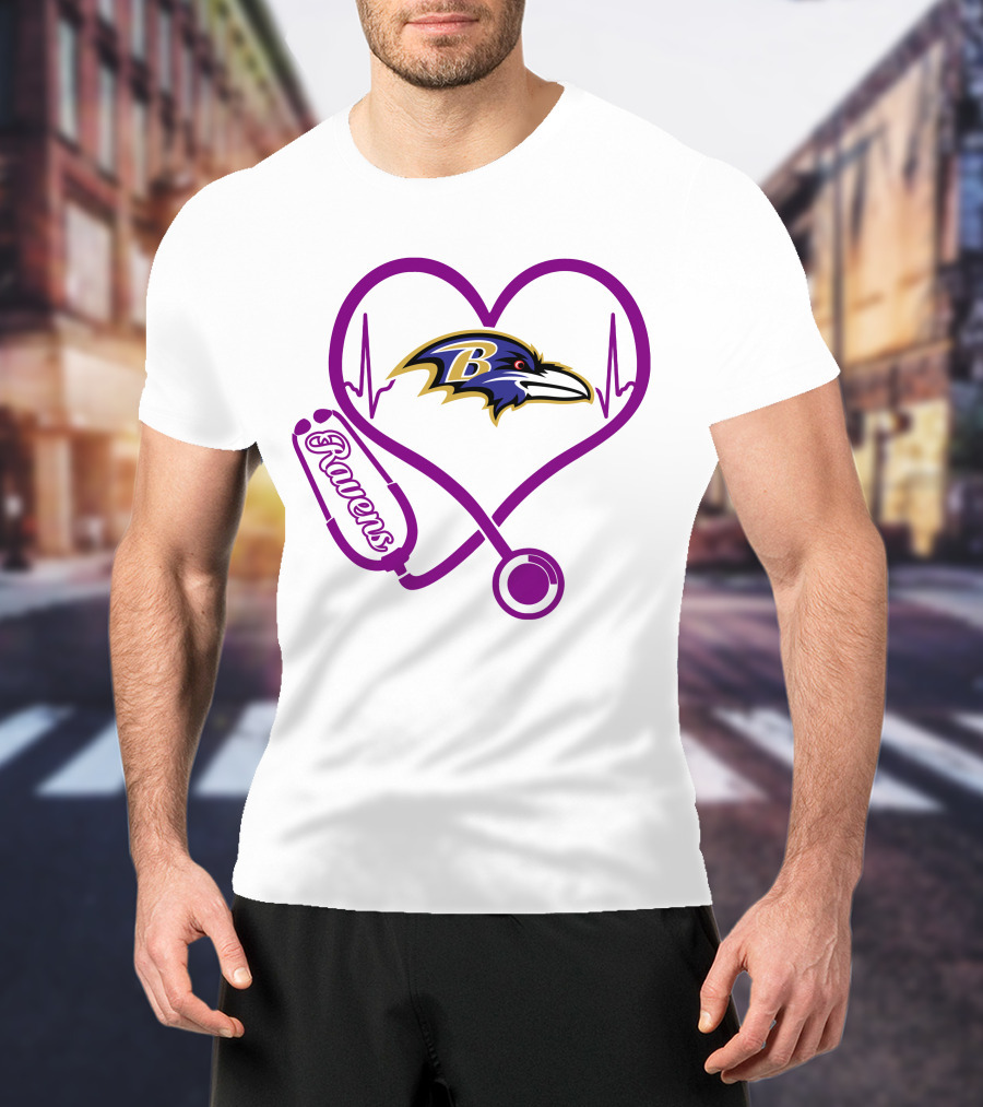 Baltimore Ravens Nurse Heartbeat Stethoscope Emblem T-Shirt