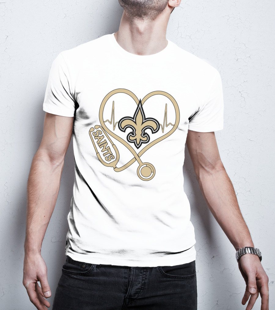 Nurse Heartbeat Stethoscope Saints Fleur-de-lis T-Shirt