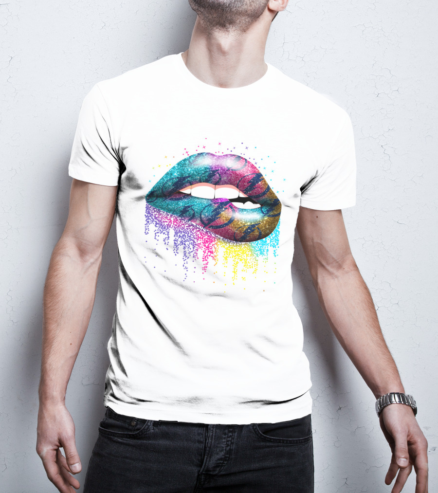 Lip Tampa Bay Lightning Glitter Gradient Sparkle Lips T-Shirt