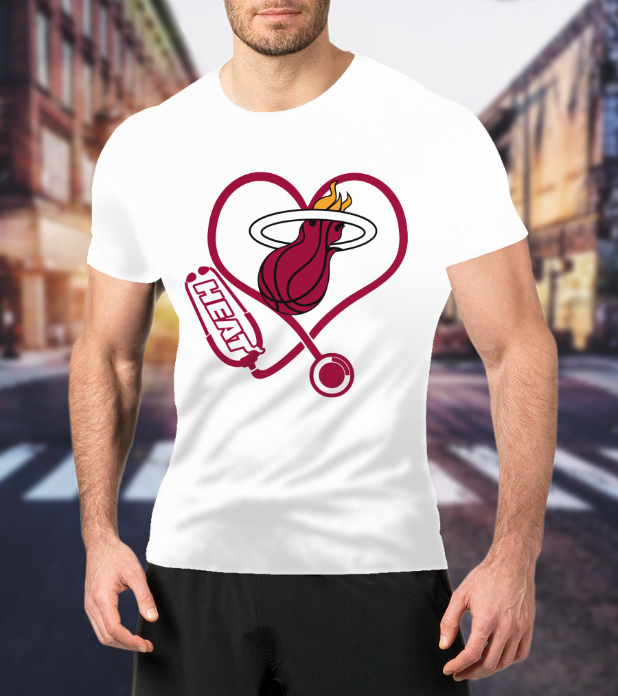 Miami Heat Basketball Nurse Heart Stethoscope T-Shirt