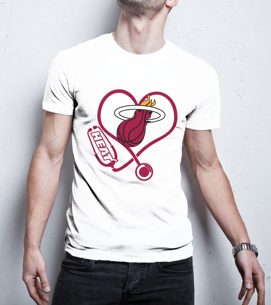 Miami Heat Basketball Nurse Heart Stethoscope T-Shirt