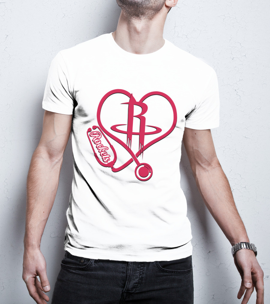 Nurse Heart Houston Rockets Logo Stethoscope T-Shirt
